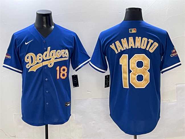 Mens Los Angeles Dodgers #18 Yoshinobu Yamamoto Royal 2025 Gold Collection Limited Stitched Jersey